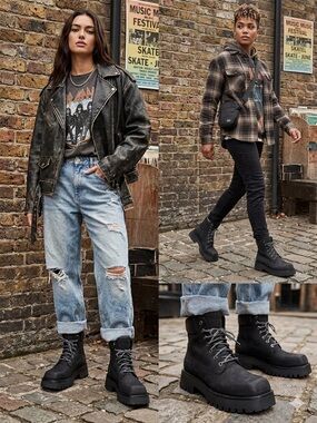 Steve Madden STOMPER Women’s Black Nubuck Leather Platform Urban Boot Size EUR41